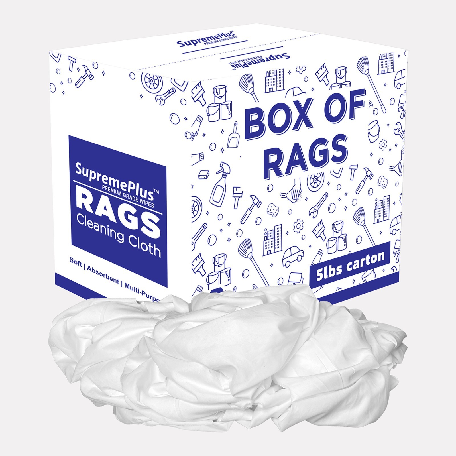 White Sheeting Wiping Rags - 5 lbs. Box - Multipurpose Cleaning Cloths