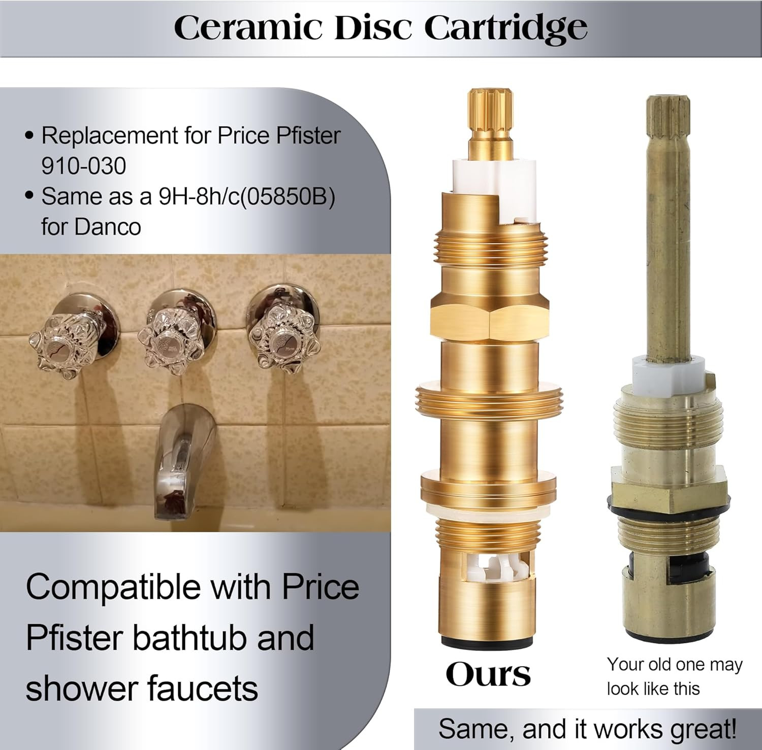 Ceramic Disc Cartridge Replacement for 910-030, Shower and Faucet Stem Compatibl