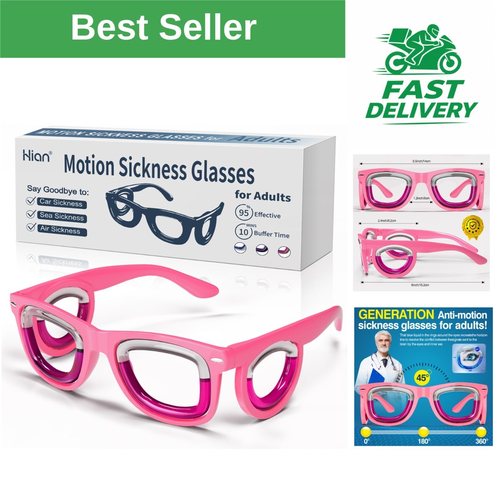 Hion Anti-Motion Sickness Glasses for Nausea Relief - Lightweight & Portable