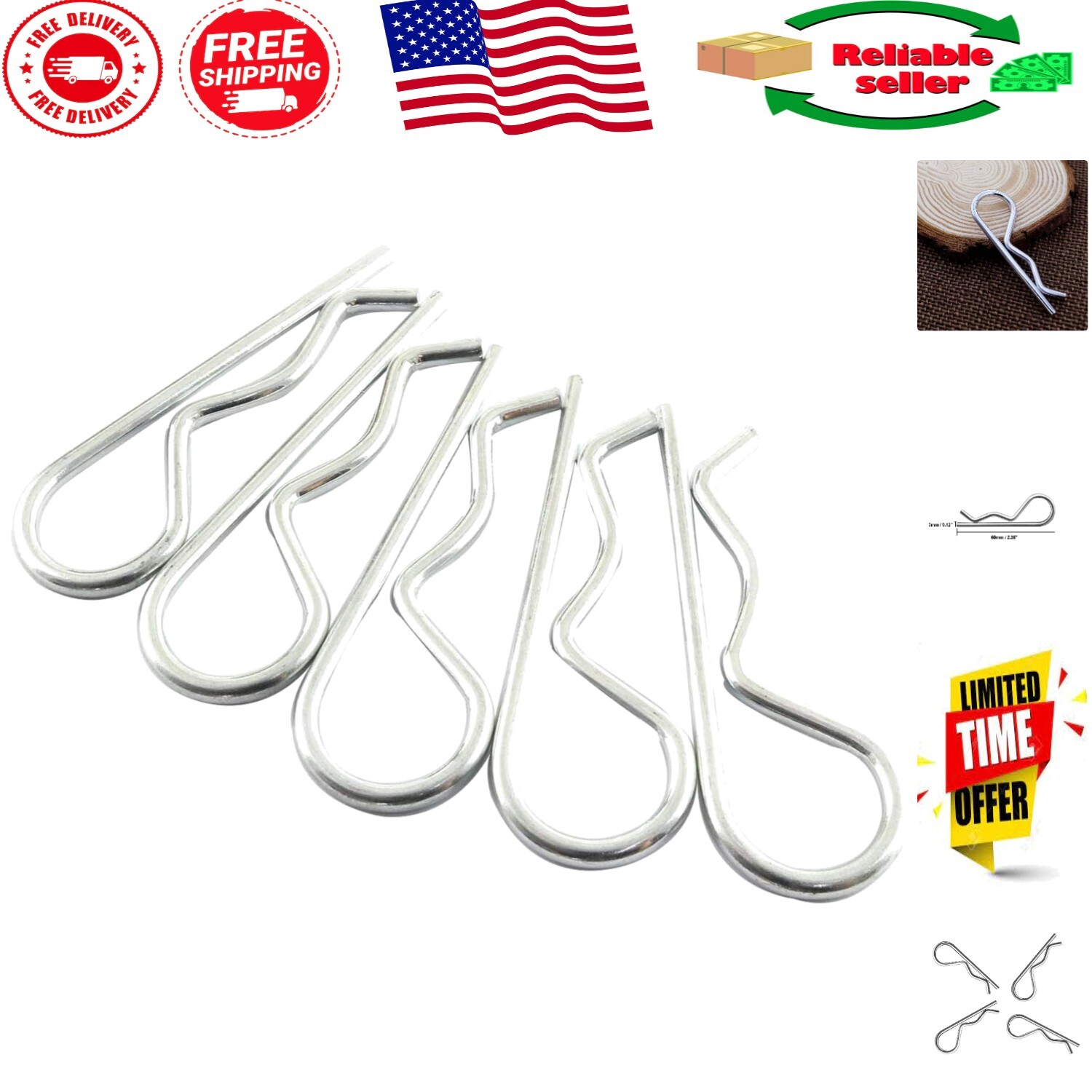 High-Quality 20Pcs Zinc Plated R Clips - M3 x 60mm for Workshop & Garage Use