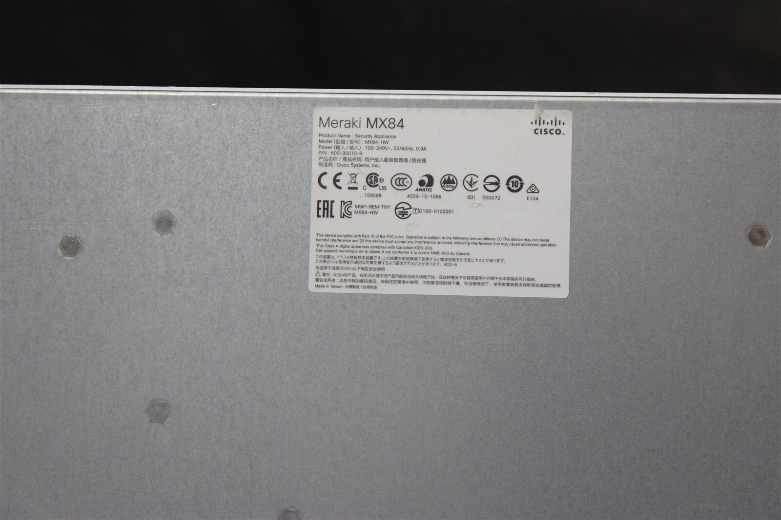 Cisco Meraki MX84 MX84-HW Cloud Managed Security Appliance