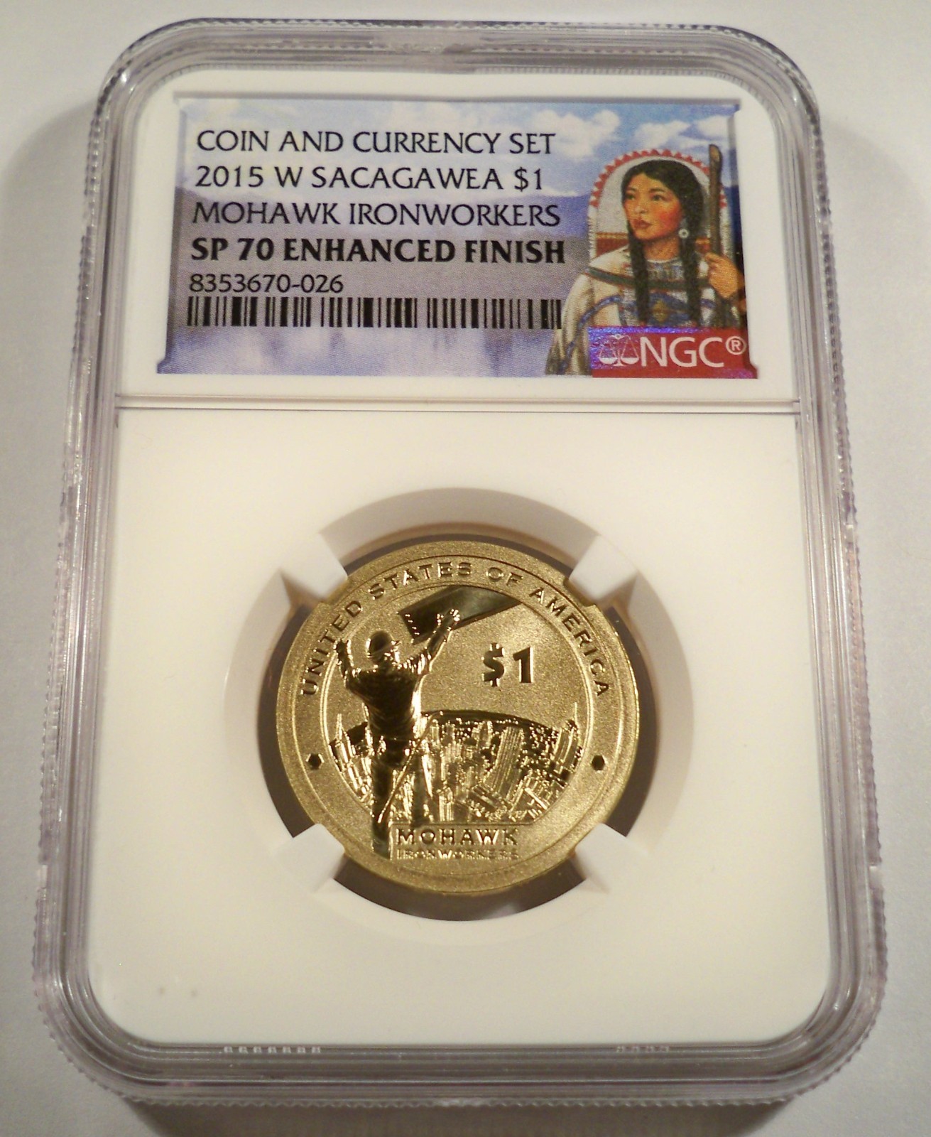 2015-W NGC SP70 SACAGAWEA DOLLAR ENHANCED MOHAWK IRONWORKERS $1 SP 70