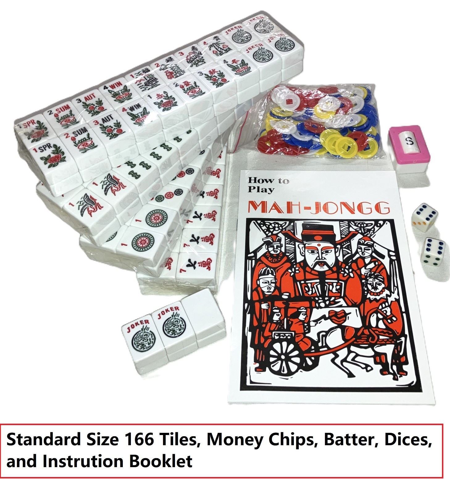 Mahjong American Mahjongg Western Standard Size White 166 Tile Set Engraved
