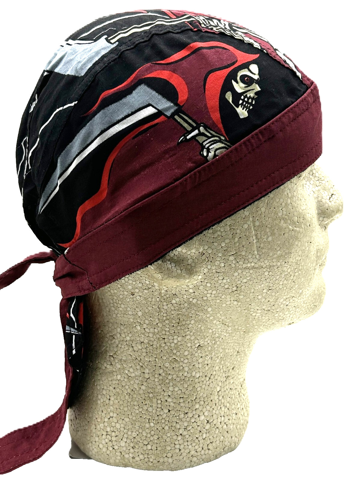 Grim Reaper Deluxe Headwrap Doo Rag Skull Cap with Sweatband