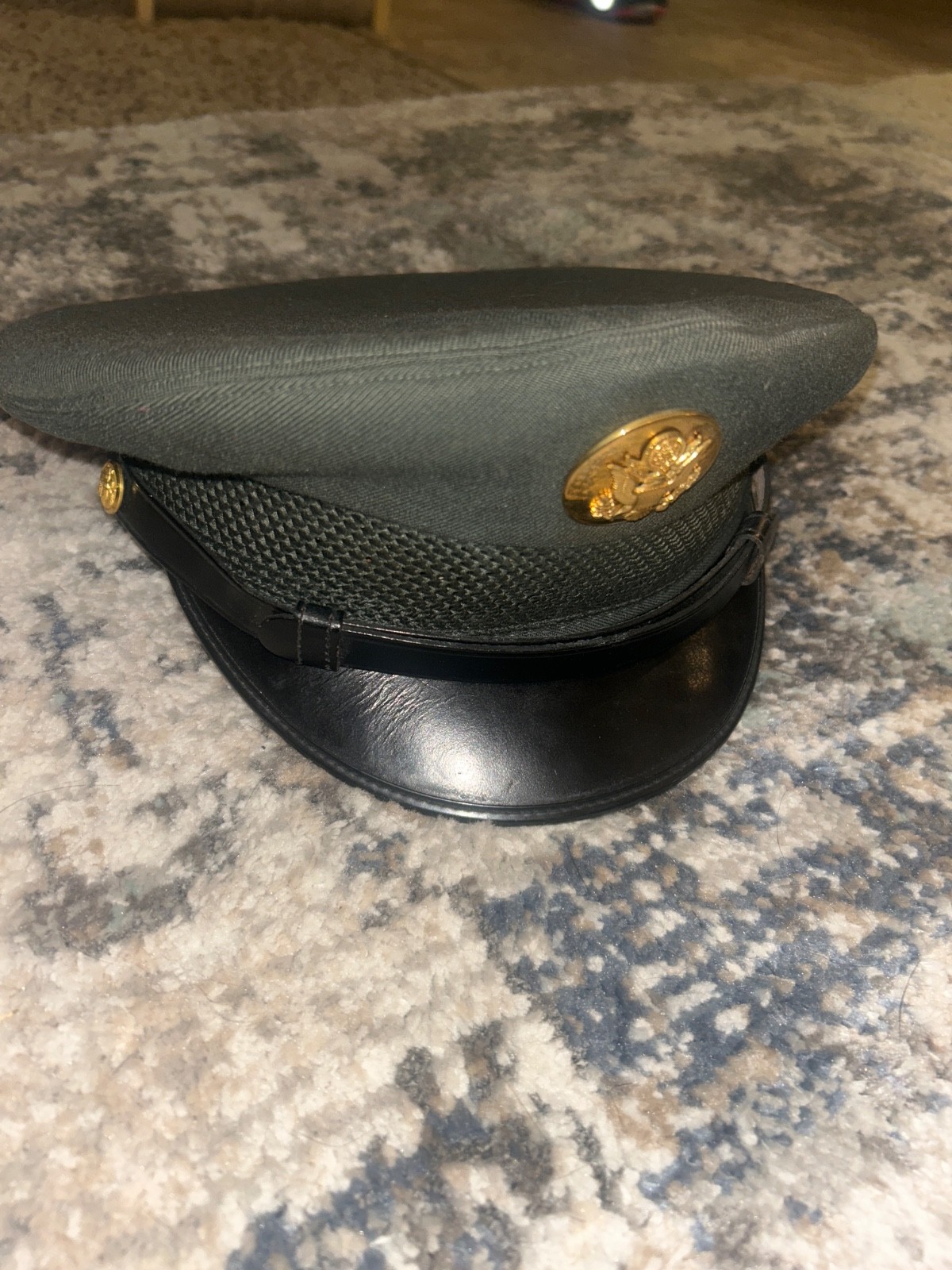 Vintage US Army Officer Dress Hat Visor Cap Gold Accents Military Collectibe 7”