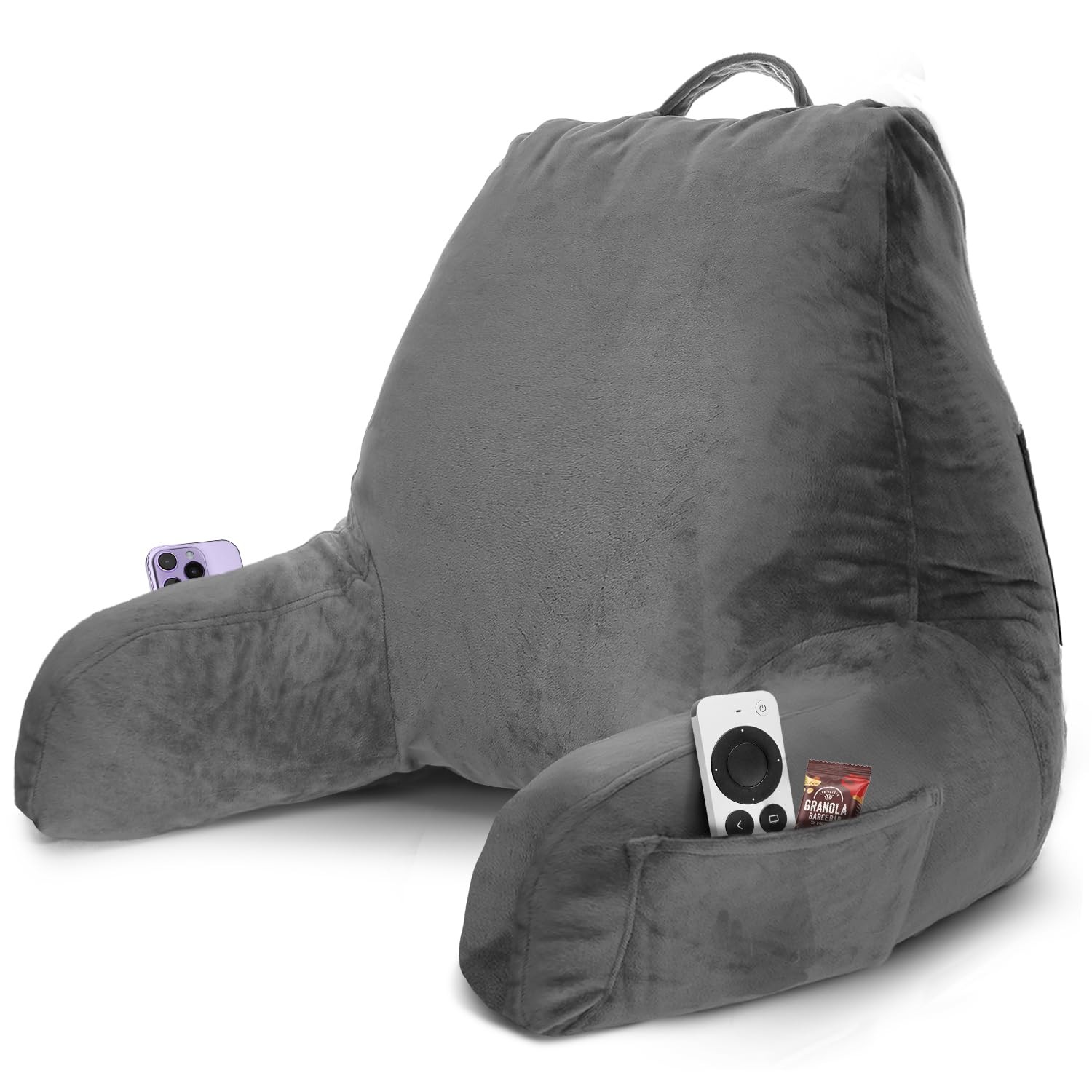 Sitting Up Pillow For Bed, Adjustable Arm Support, Grey