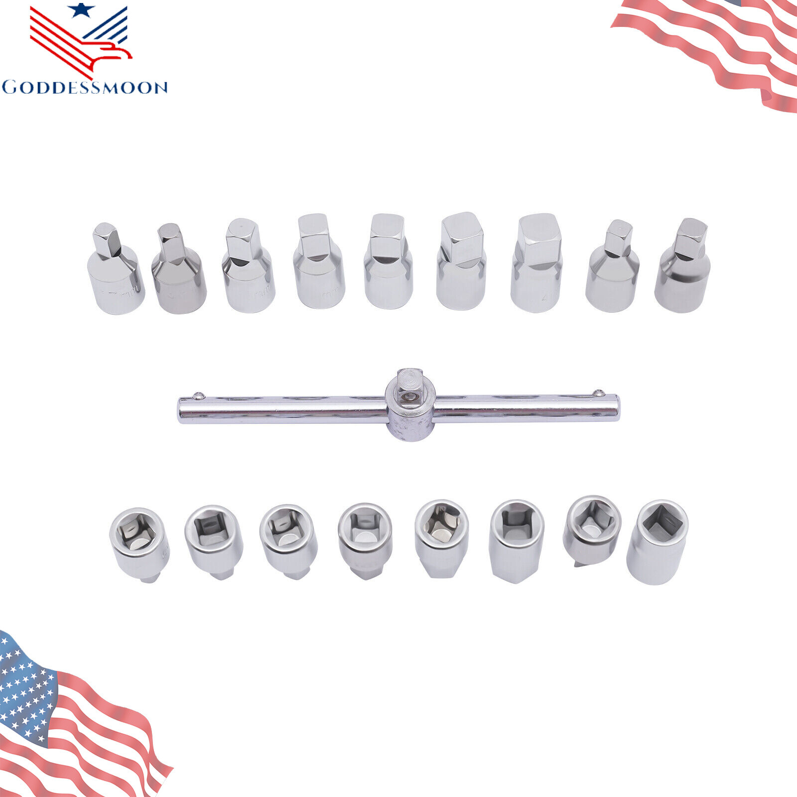 Oil Drain Pipe Plug Hexagon Square Socket Key Removal Tool Set 18Pcs 3/8''Drive