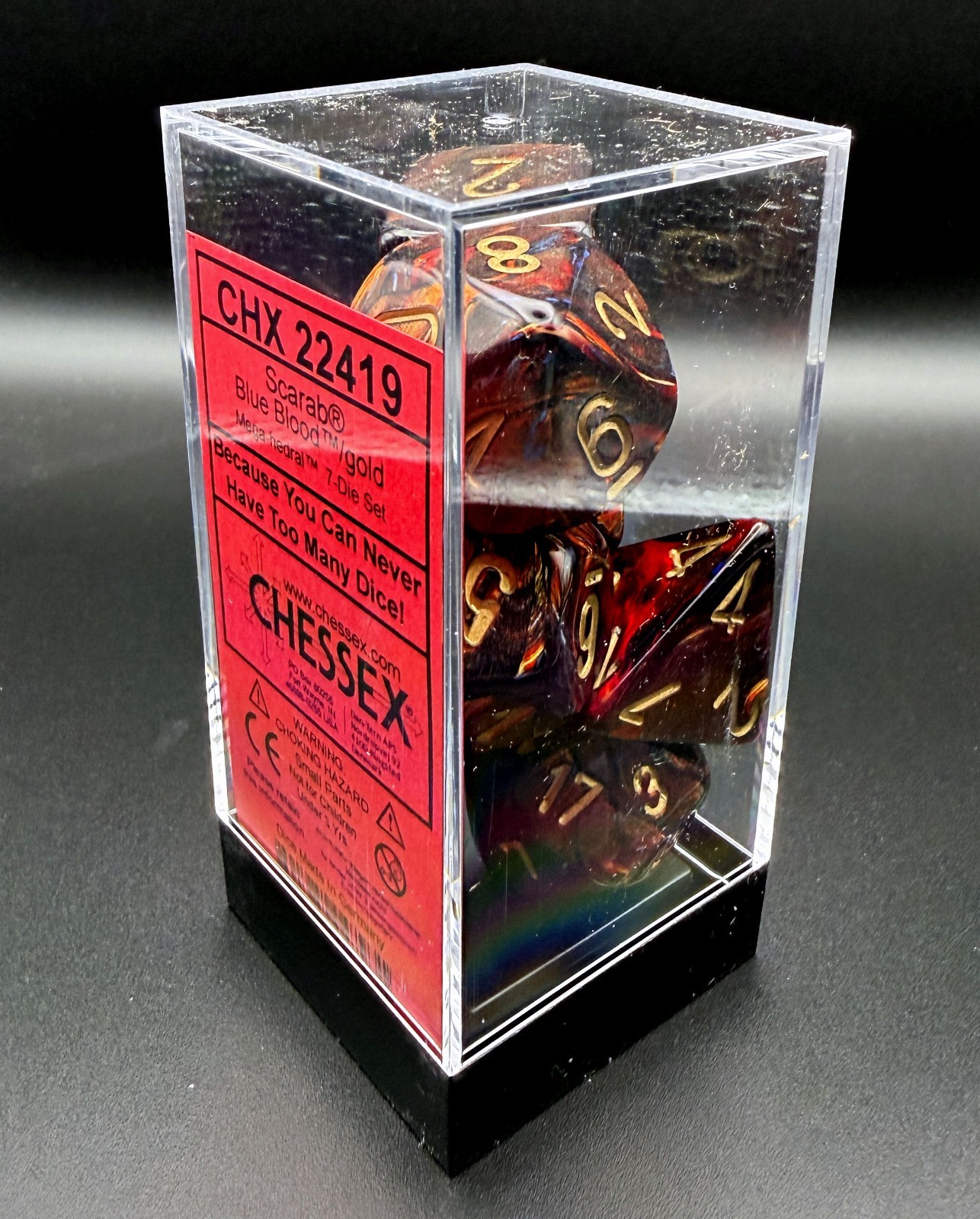 Chessex Dice 22419 Scarab Blue Blood / gold Mega-Hedral 7 Die Set