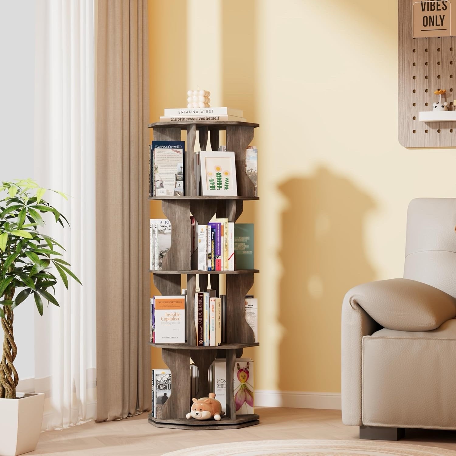 Rotating Bookshelf, Spinning Bookshelf, 4 Tier Revolving Bookcase, 360° Display