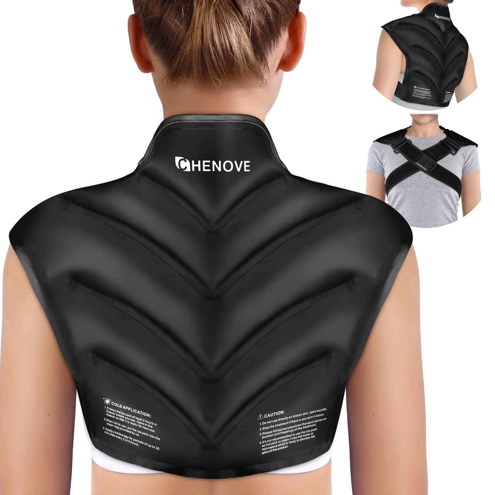 Chenove Ice Pack for Shoulders Upper Back with Strap, 19.2 x 16 Inch, Black