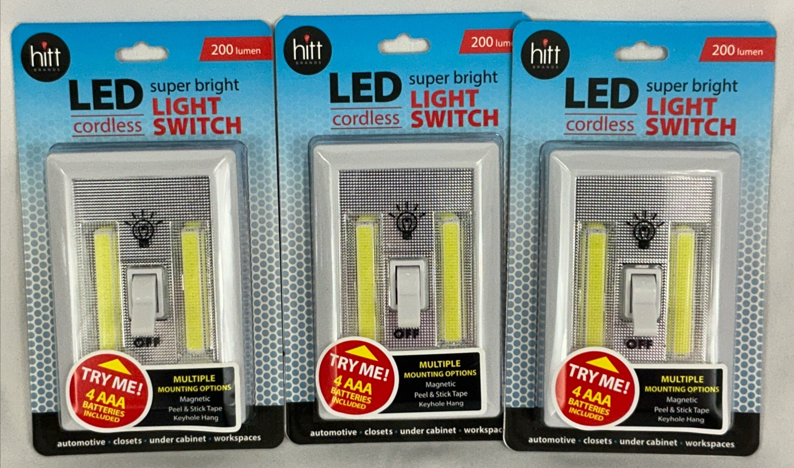 3 PACK LED Portable Light, 200 Lumen Cordless Battery Powered Light