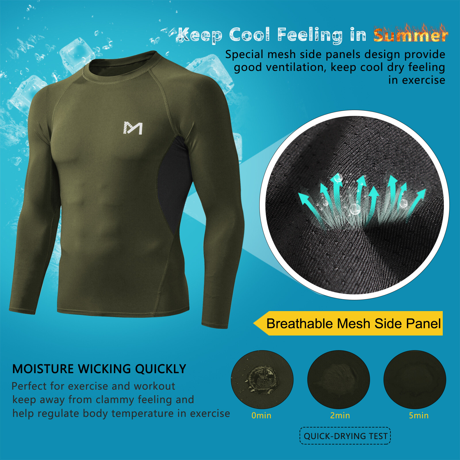 2 Pack/Set Compression Shirts for Men Long Sleeve Athletic Base Layer Undershirt