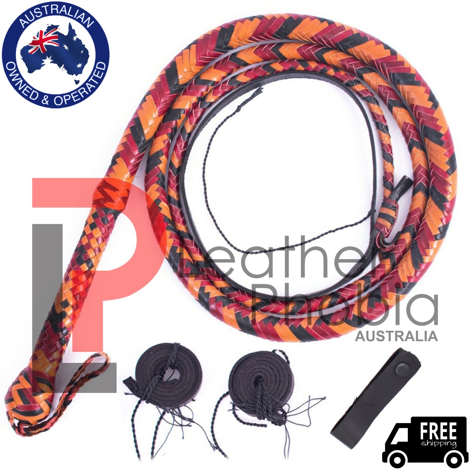 Kangaroo Hide Leather Bullwhip 08 Feet Long 16 Plaited Heavy Bull Whip Handmade
