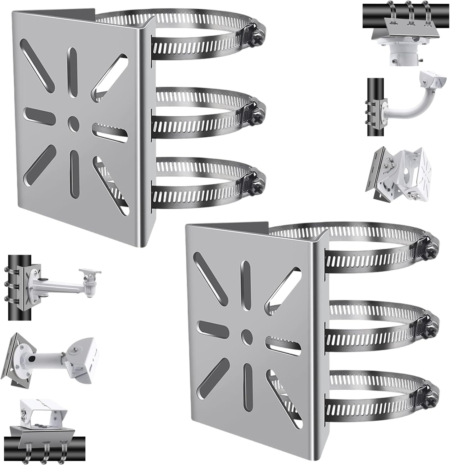 2PCS Universal Pole Mount Bracket 6 Loops Stainless Steel CCTV PTZ AP CPE