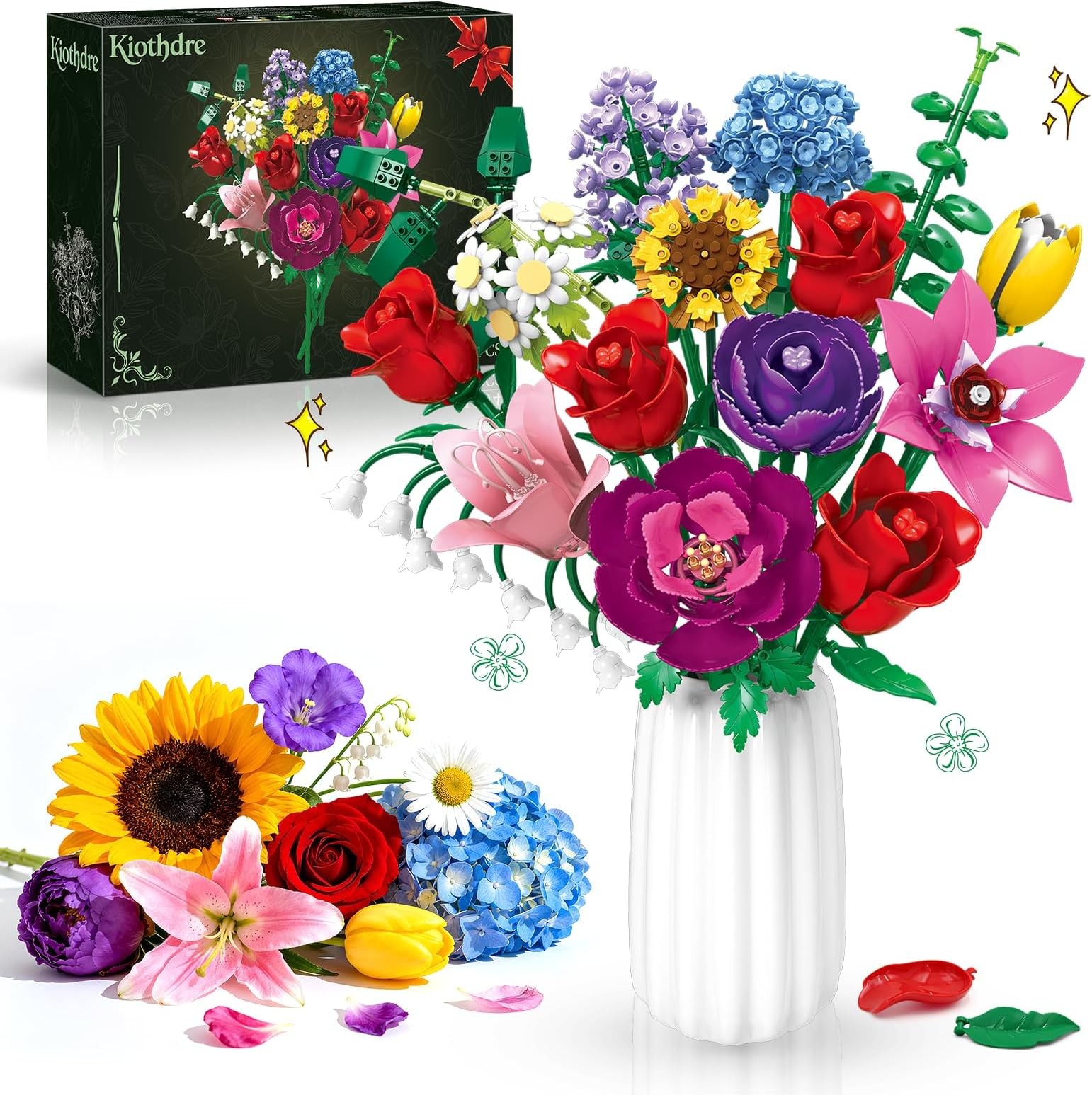 kiothdre Flower Bouquet Set for Adults, Botanical Collection Building Block T...
