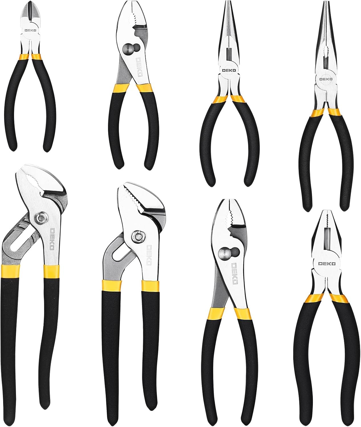 8-Piece Pliers Set, 8" & 10" Water Pump Plier, 6" & 8" Slip Joint, 8" Linesman,