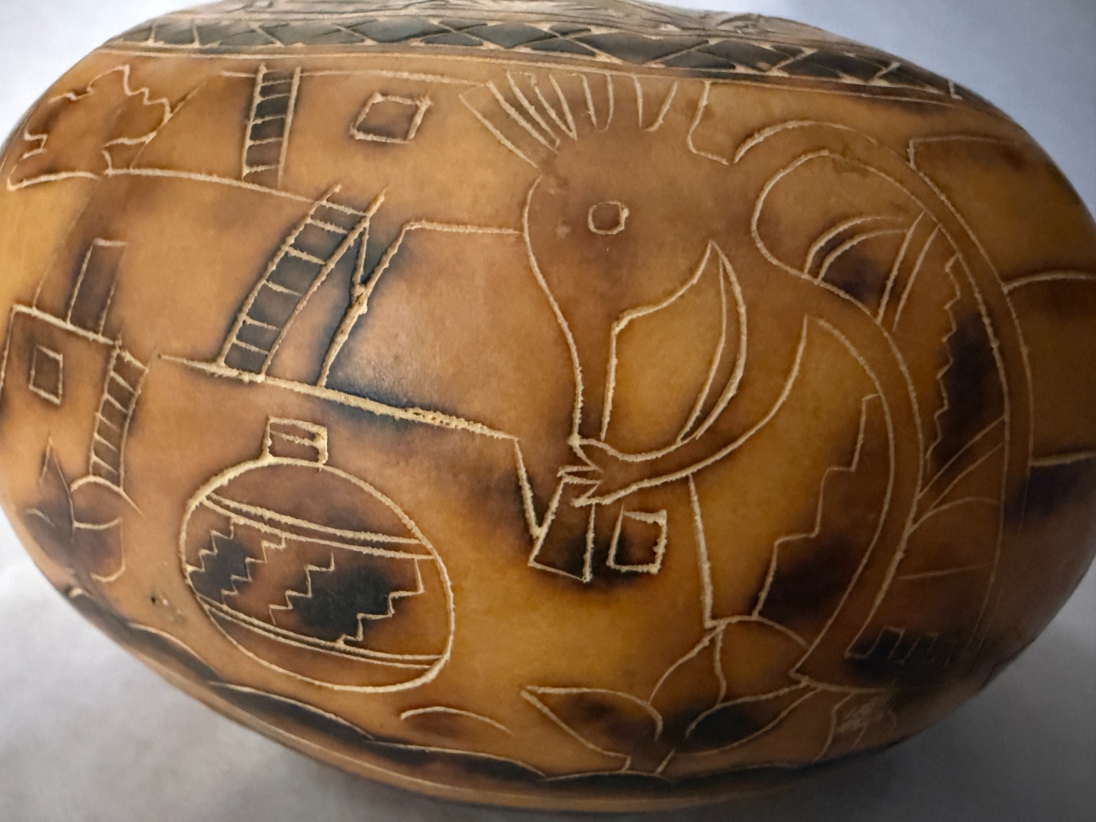 Hand Painted & Carved Peruvian Gourd Scenic Motifs