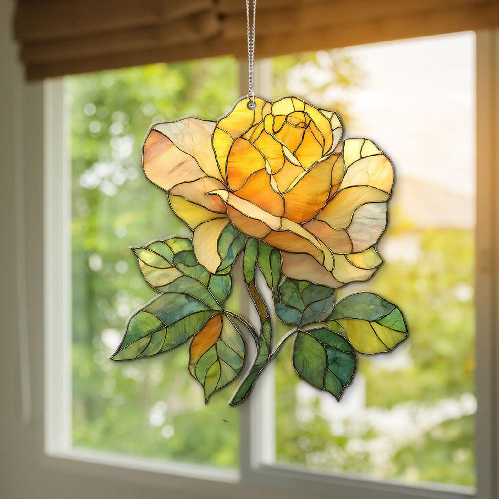 Yellow Rose ACRYLIC Suncatcher, Yellow Rose Window Art, Friendship Gift Idea