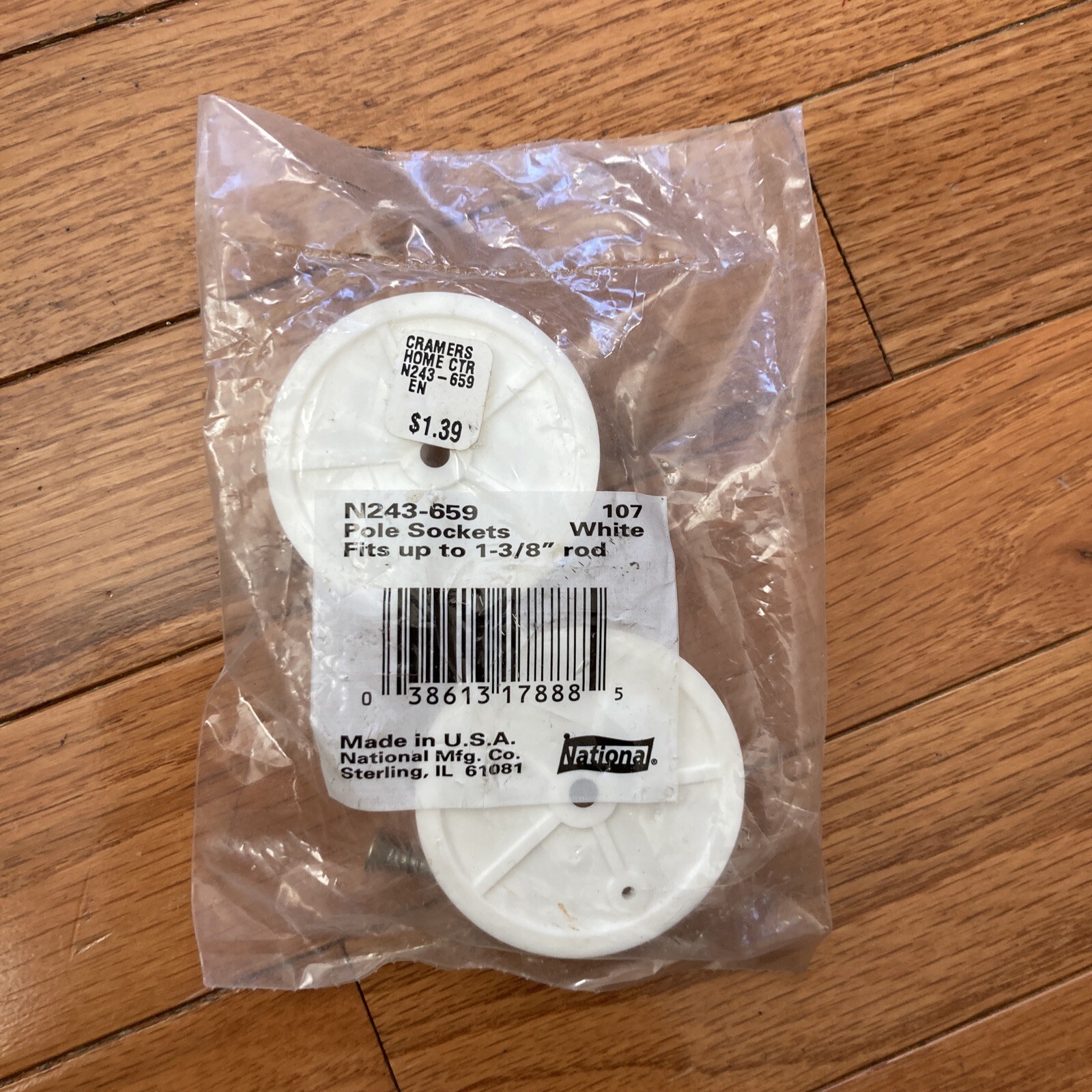 White National N243-659 Pole Sockets Fits up tp 1-3/8" rod, white, 2 pieces