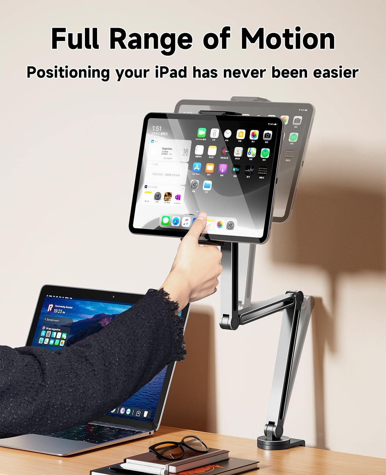 YICOSUN Tablet Arm Mount with Super Grip, Adjustable Foldable Holder & Heavy ...