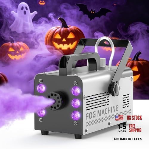 Mini Fog Machine 500W, Smoke Machine Fog with 6 RGB LED Lights & Silver Black