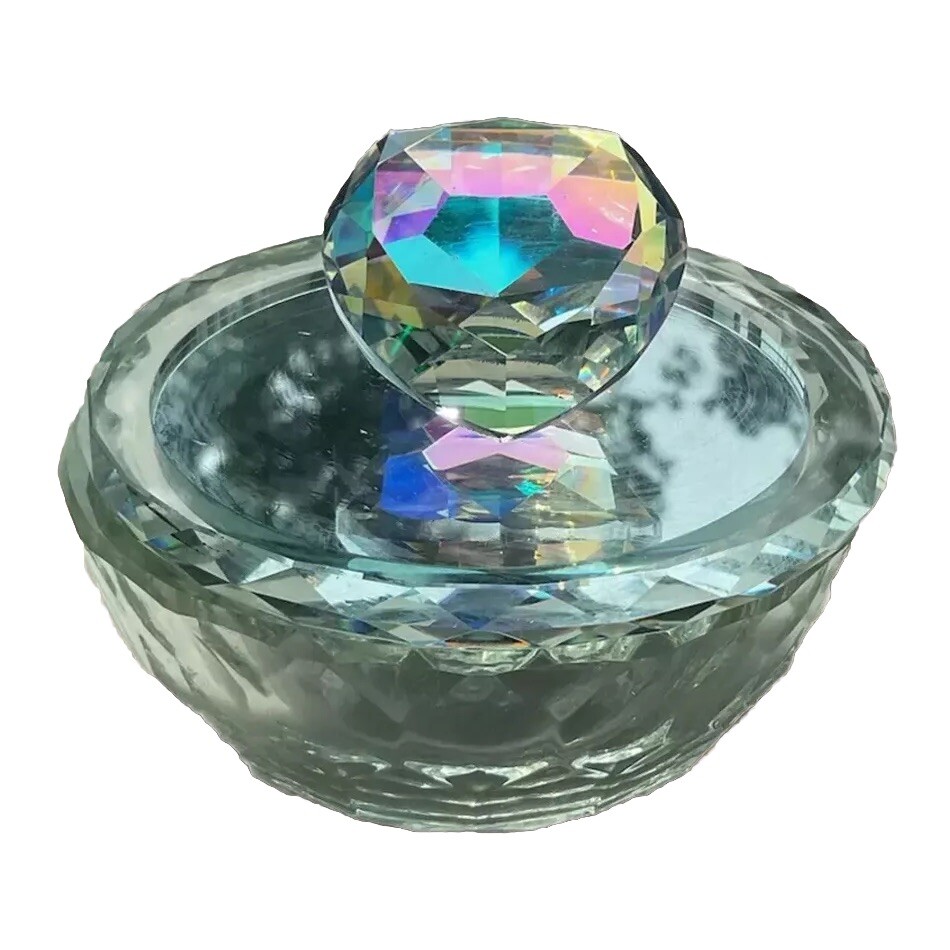 Glass Jewelry Trinket Box/Dish Gorgeous Crystal