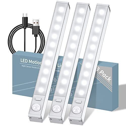 Under Cabinet Lights, LED Motion Sensor Light, USB-C 3 PACK+White Light