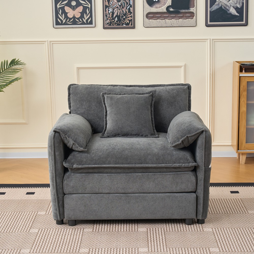 Oversized 41.73" Chenille Armchair Modern Modular Reading Chair w/1 Toss Pillow