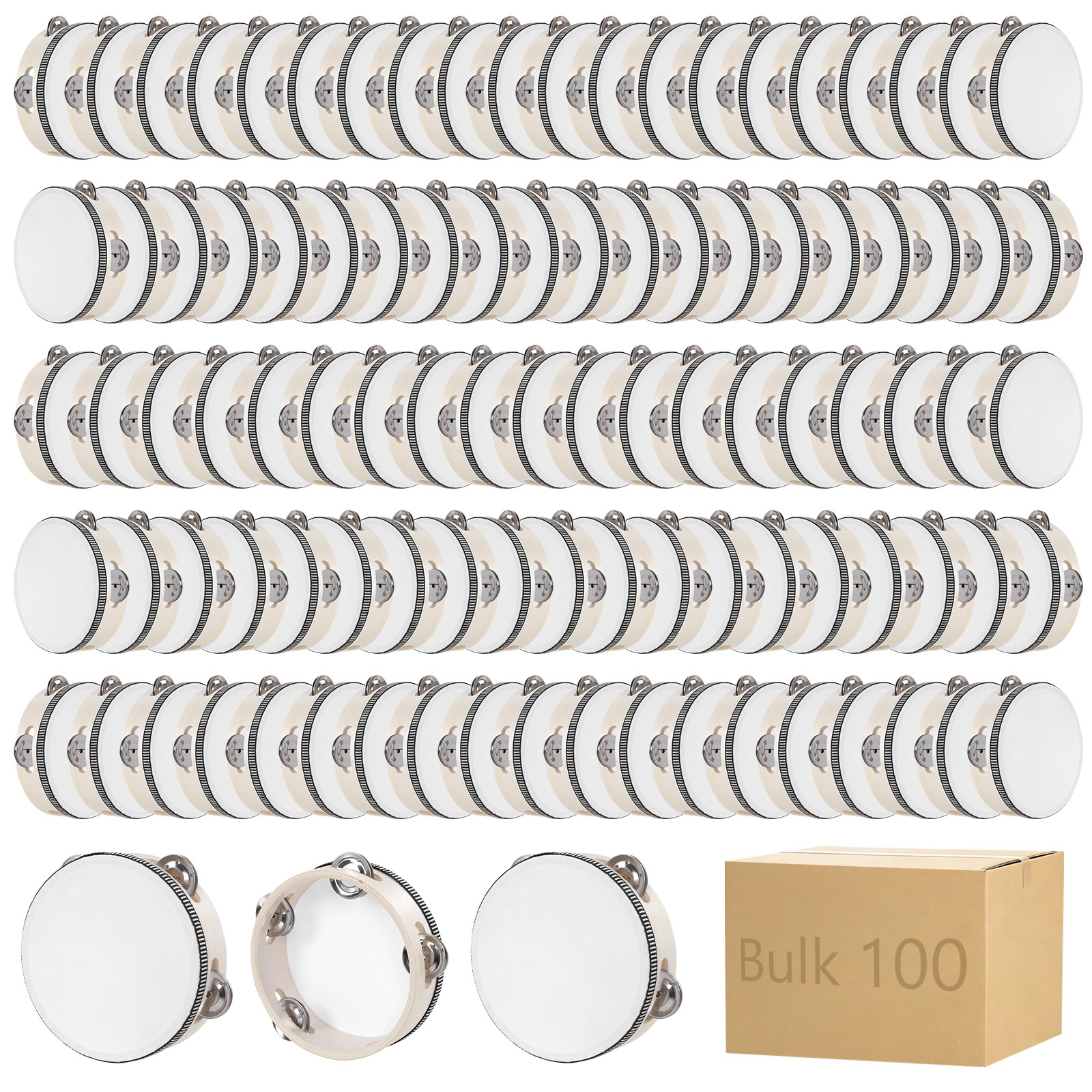 100 Pcs 6 Inch Wedding Tambourine Bulk Drum Lightweight Handheld Tambourines