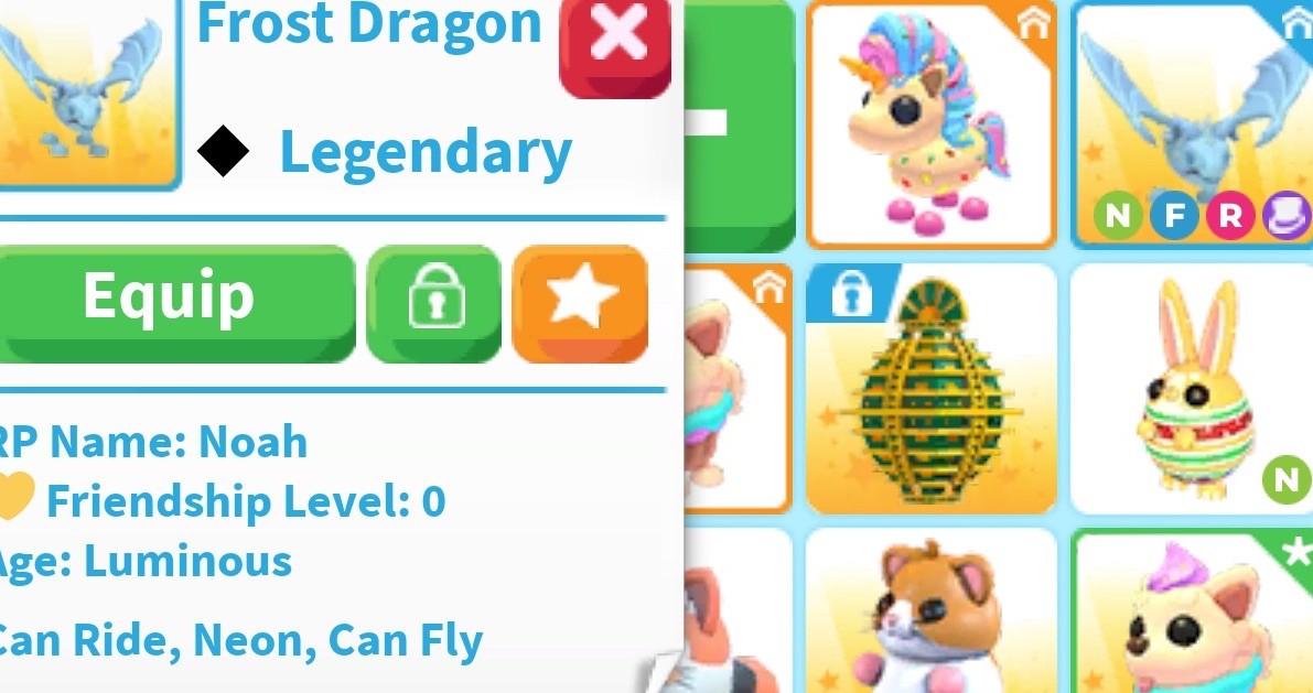 Adopt Me Frost Dragon Legendary Neon Can Fly Can Ride Full Grown