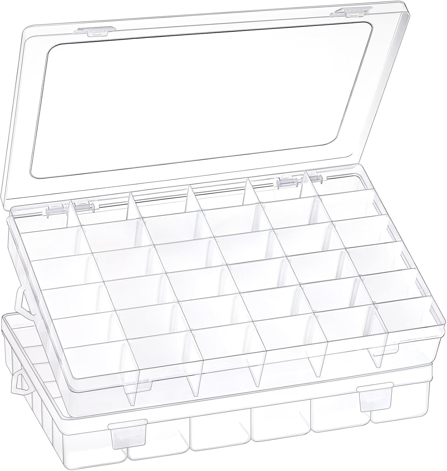 2 Pack 36 Grids Clear Plastic Organizer Box with Adjustable Dividers,