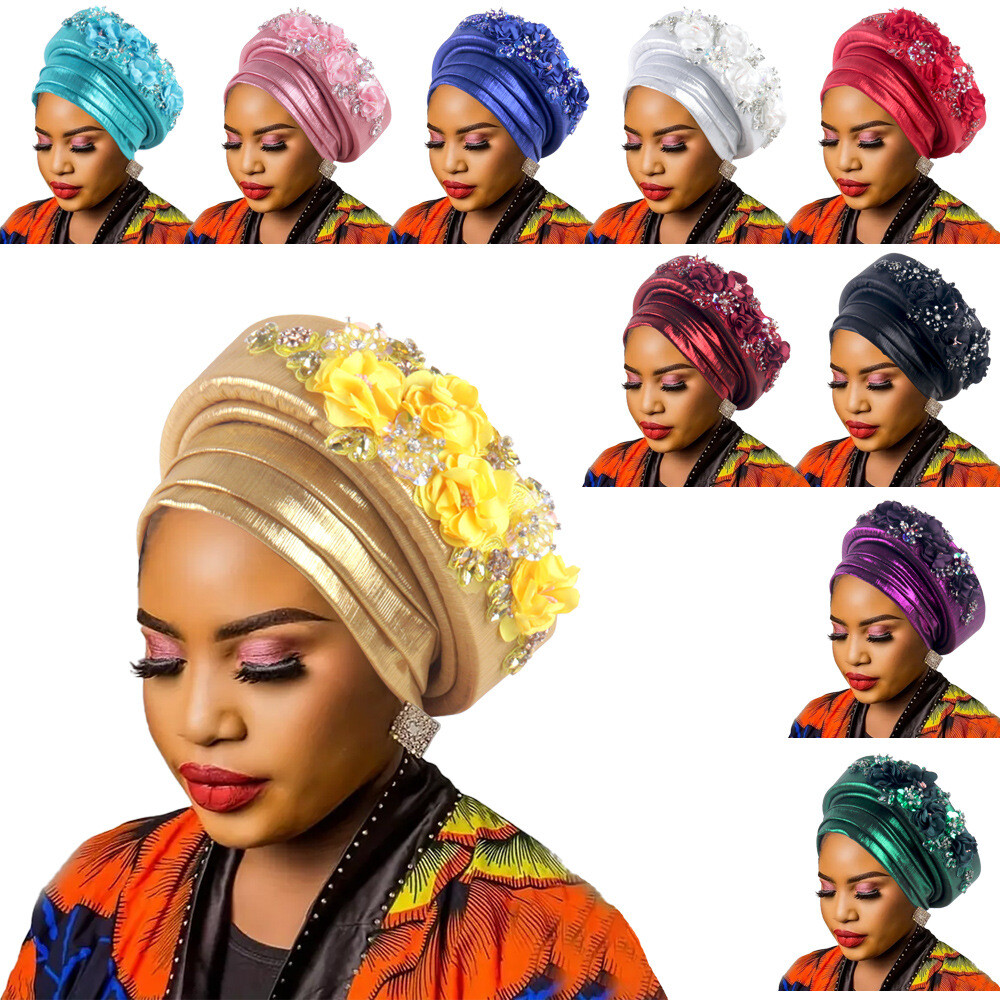 African Women Head Wrap Flower Turban Cap Nigerian Auto Gele Headtie Hat Headwea