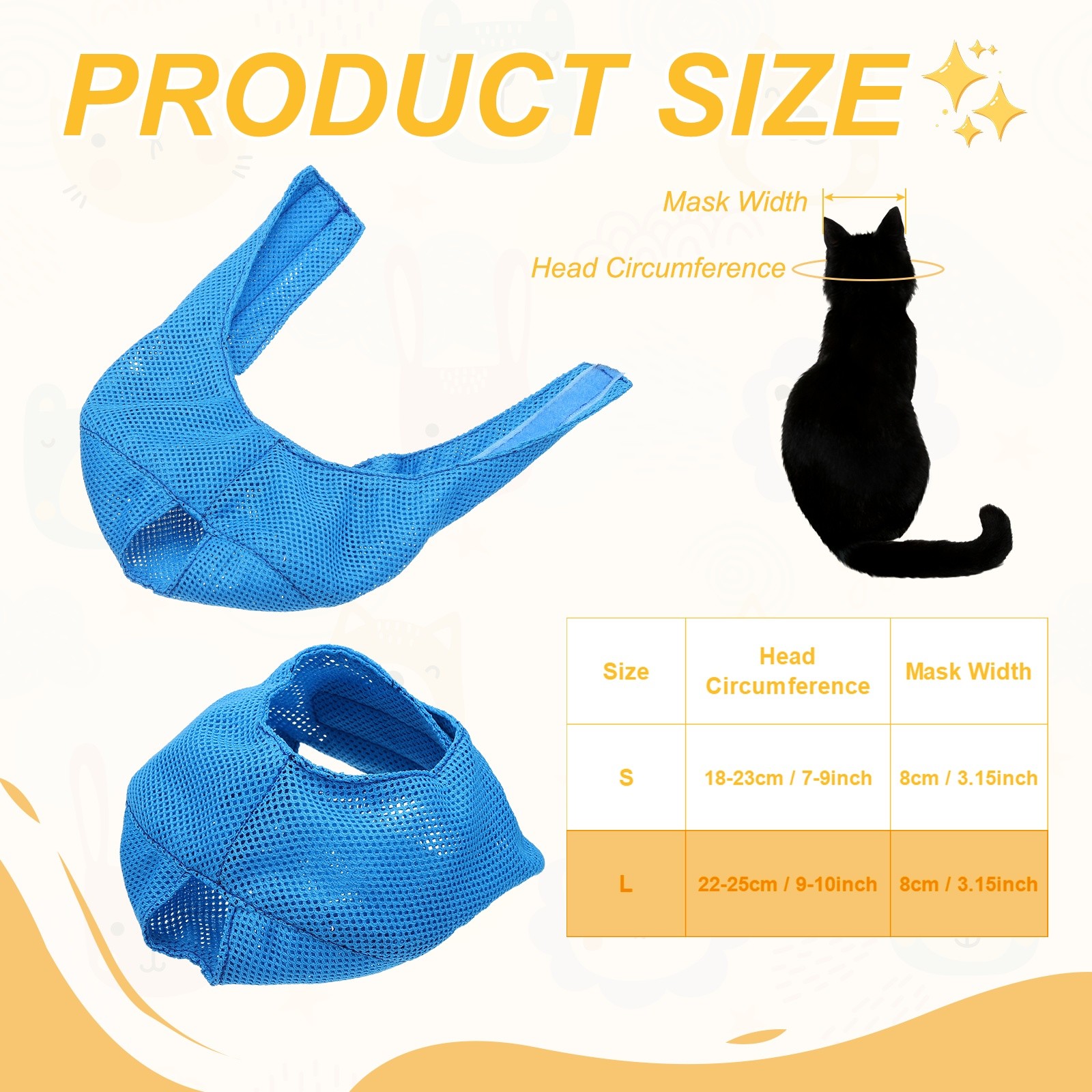 Cat Muzzle Breathable Mesh Muzzle Circumference 9-10 Inches Blue