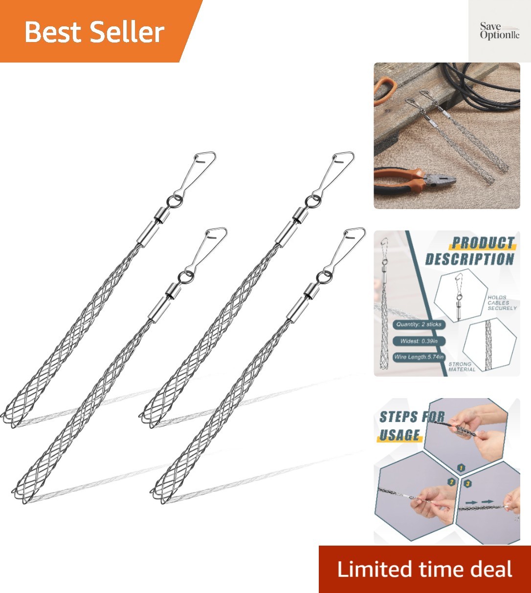 4 Pcs 1/2 in Wire Pulling Grip Mesh Cable Pulls Metal Cable Puller Socks Wire...