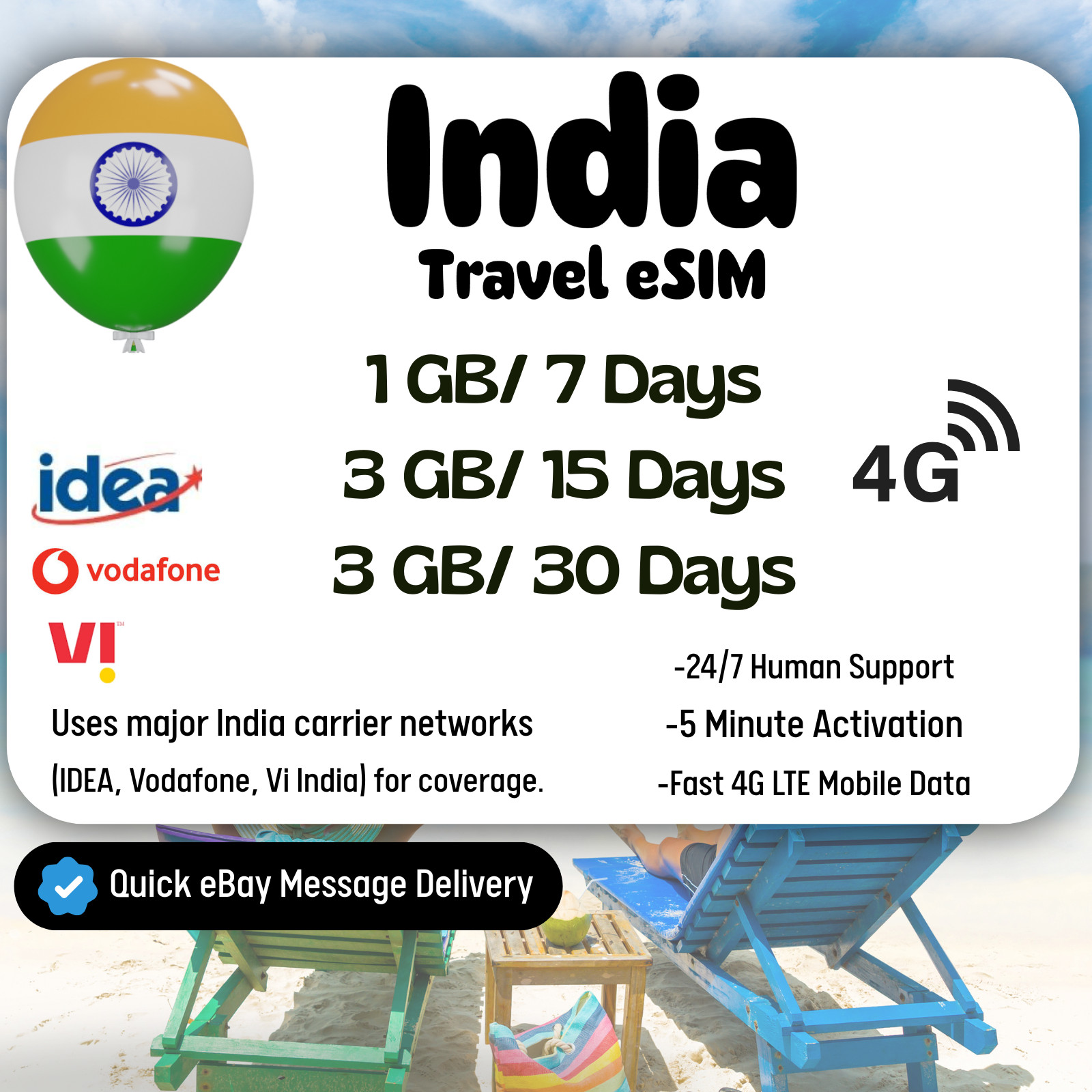 [eSIM] India Travel eSIM Card,1-3GB,7-30Days,Fast delivery,QR Code,Easy Setup