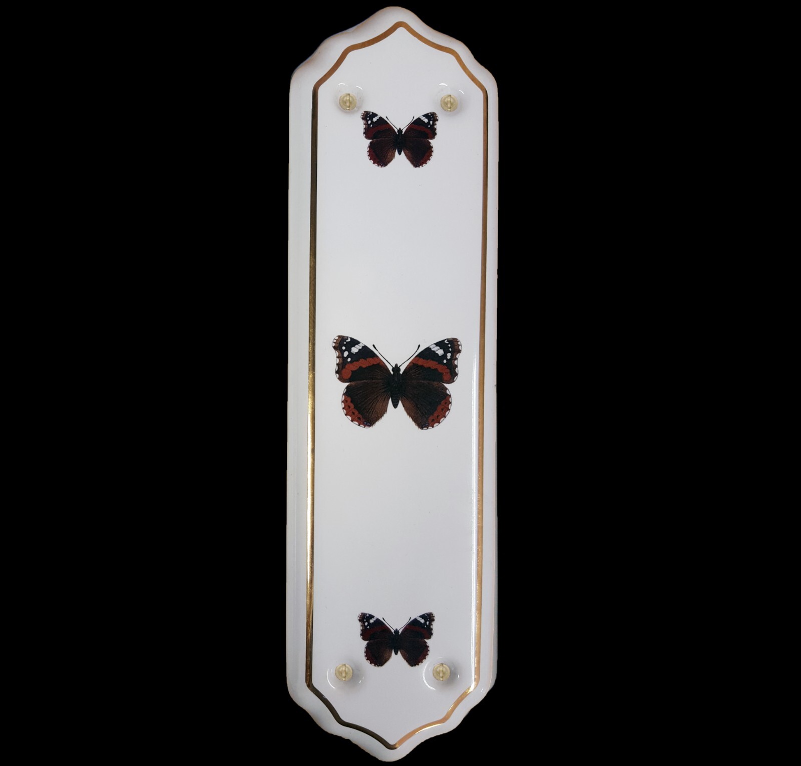 Ceramic Door Finger Plate White Red Butterfly Design (Each)