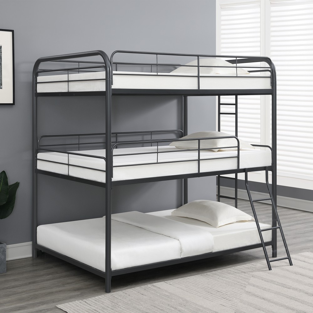 Triple Bunk Bed FULL over FULL over FULL | 3 Full Size Beds | Black Metal Frame