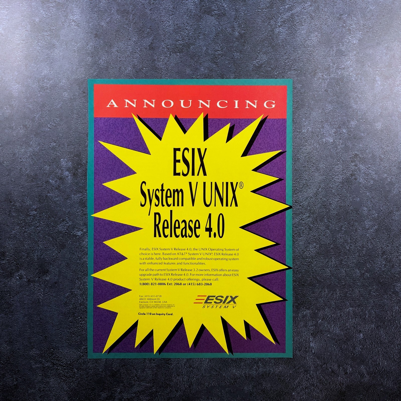 1991 Esix System V Unix Release 4.0 Operating System PRINT AD Retro Computers PC