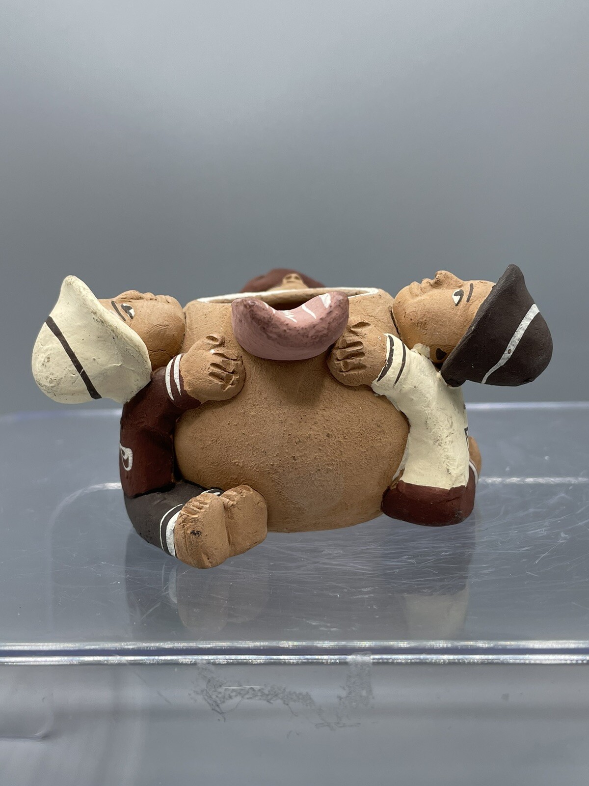 Vintage Peruvian Ashtray w/ Three Boys Folk Art Terra Cotta Pottery HandPainted