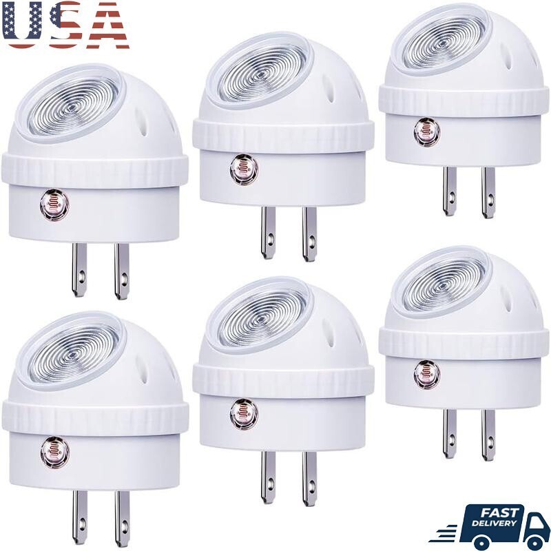 6 Pack Plug In Warm White Nightlights 360° Rotate Dusk Sensor for Rooms New