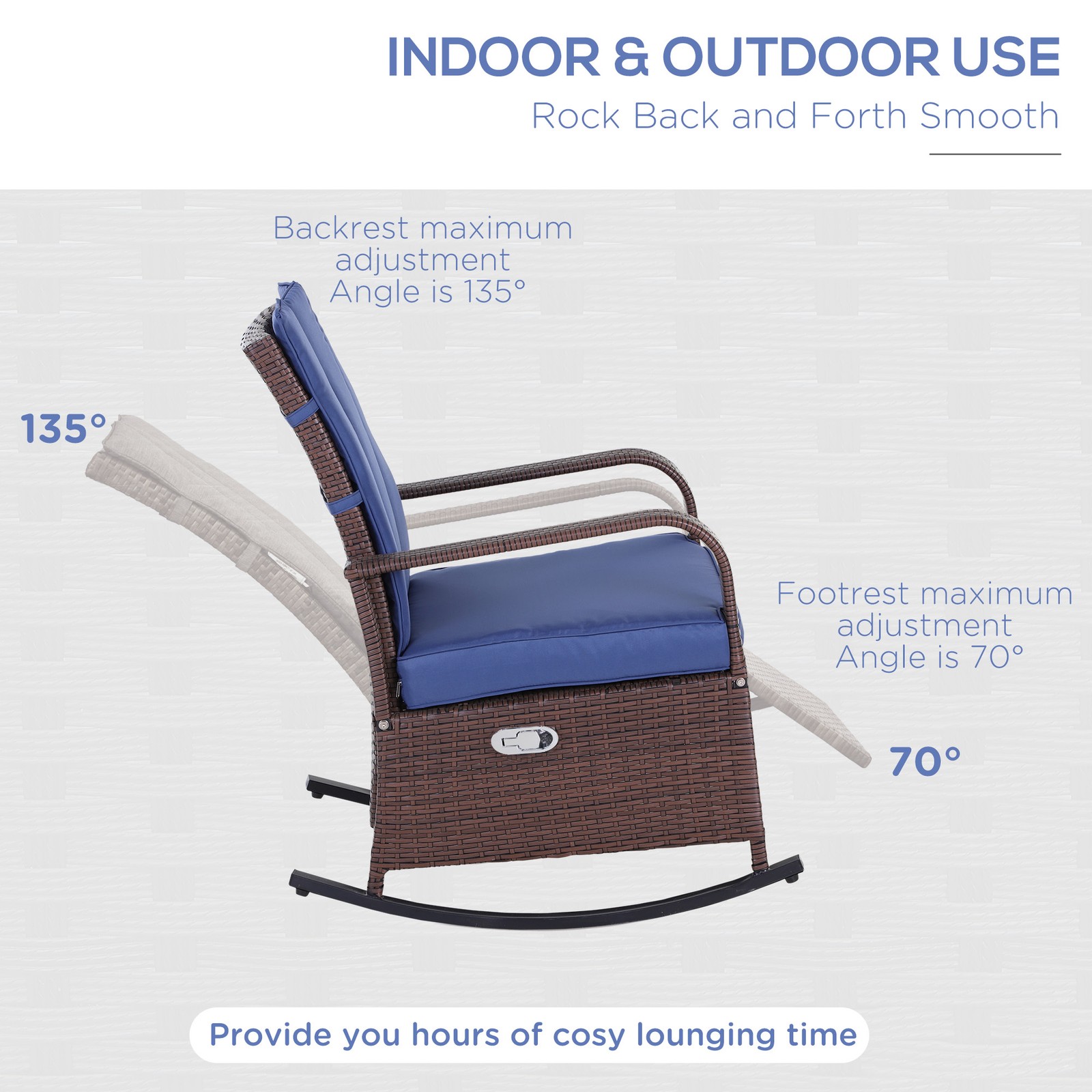 Wicker Outdoor Rocking Chair, Patio Recliner with Adjustment Backrest, PE Rattan