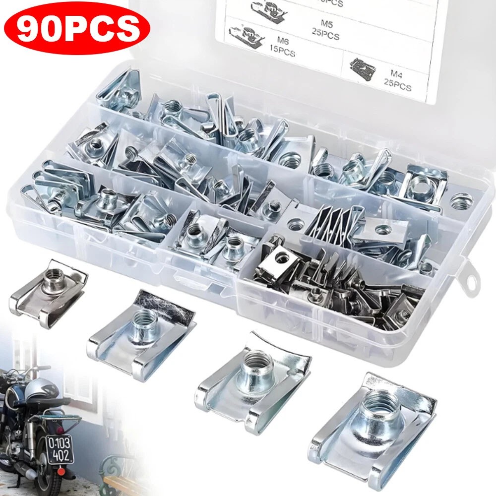 90pcs U Nut Spring Nuts M4 M5 M6 M8 Clips Fairing Panel Stainless Steel ∂ ๑
