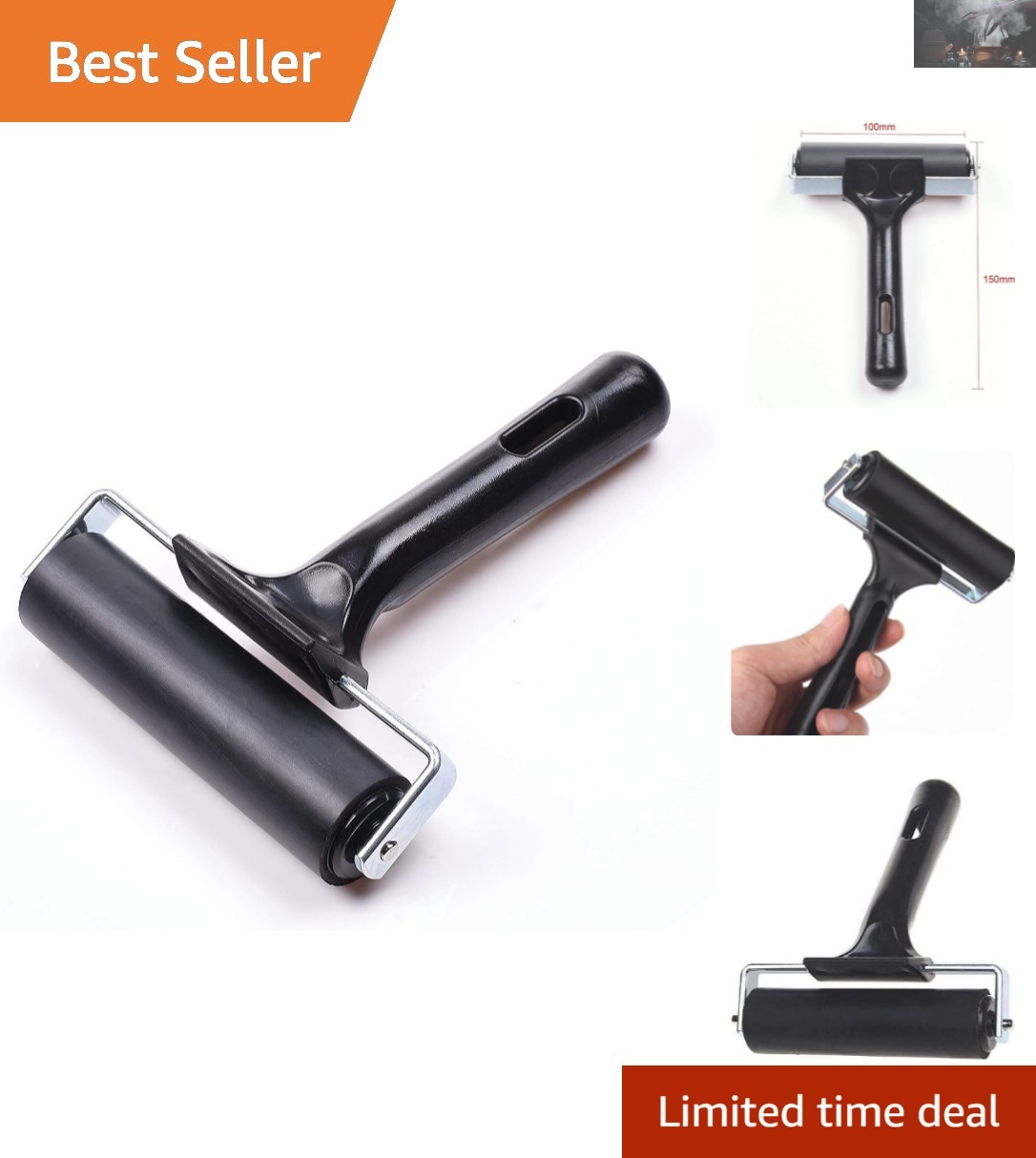 Lightweight 4-Inch Rubber Brayer Roller for Precision Printing & Crafting