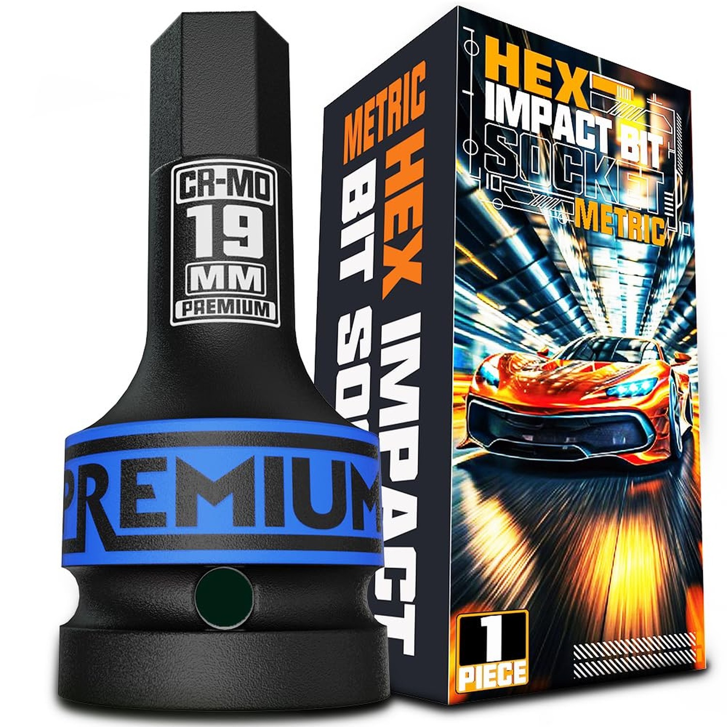 3/4" Drive H19 Impact Hex Bit Socket, 19 mm Allen Bit Socket, Metric, Cr-Mo S...
