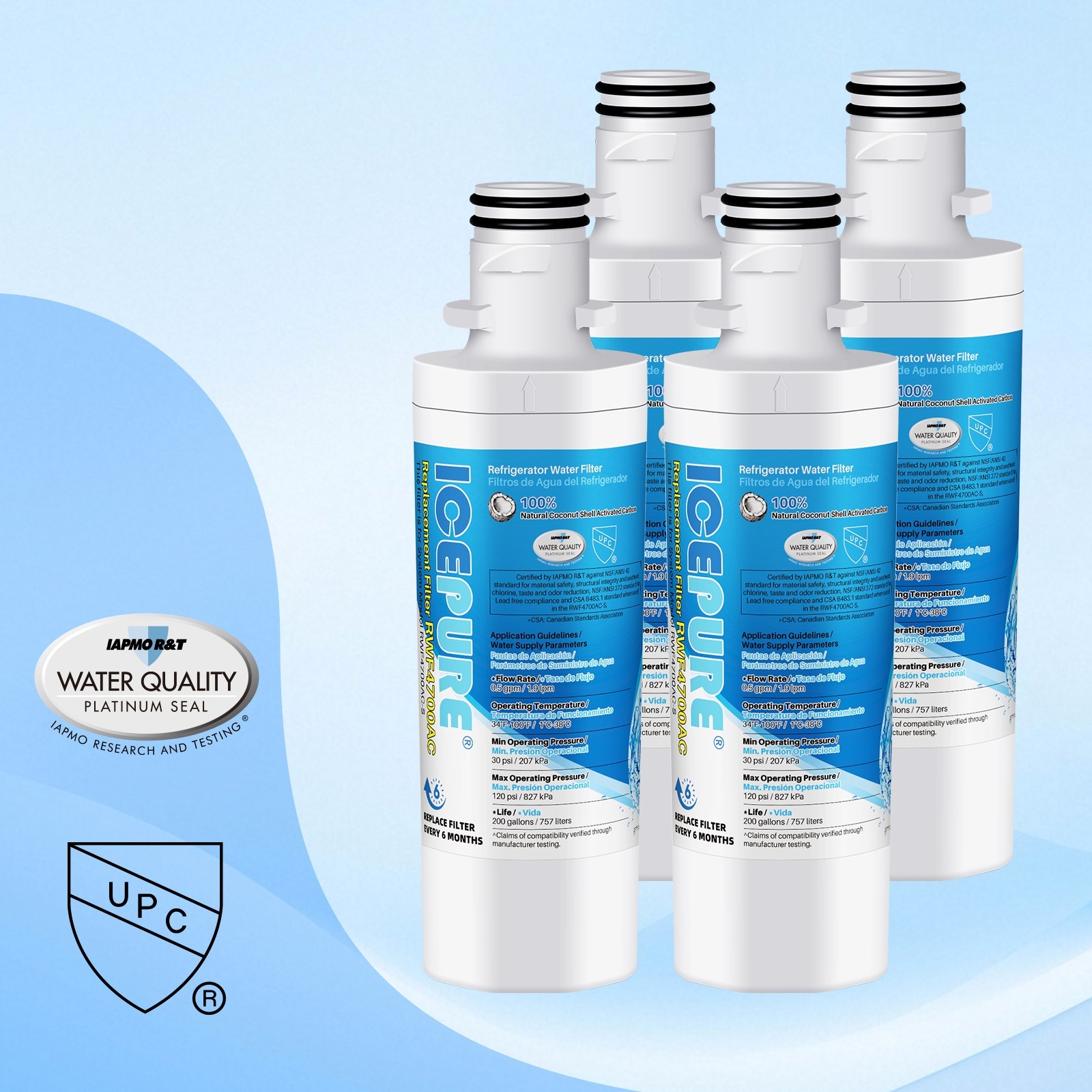 4 PACK Fit For LG LT1000P ADQ747935 MDJ64844601 Water Filter Cartridge Icepure