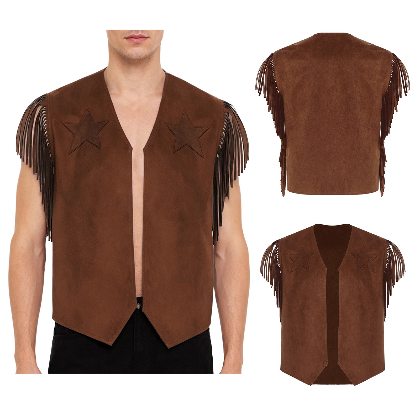 Mens Open Front Shrug Cardigan Cowboy Outfit Tassel Tassel Crop Top Vests