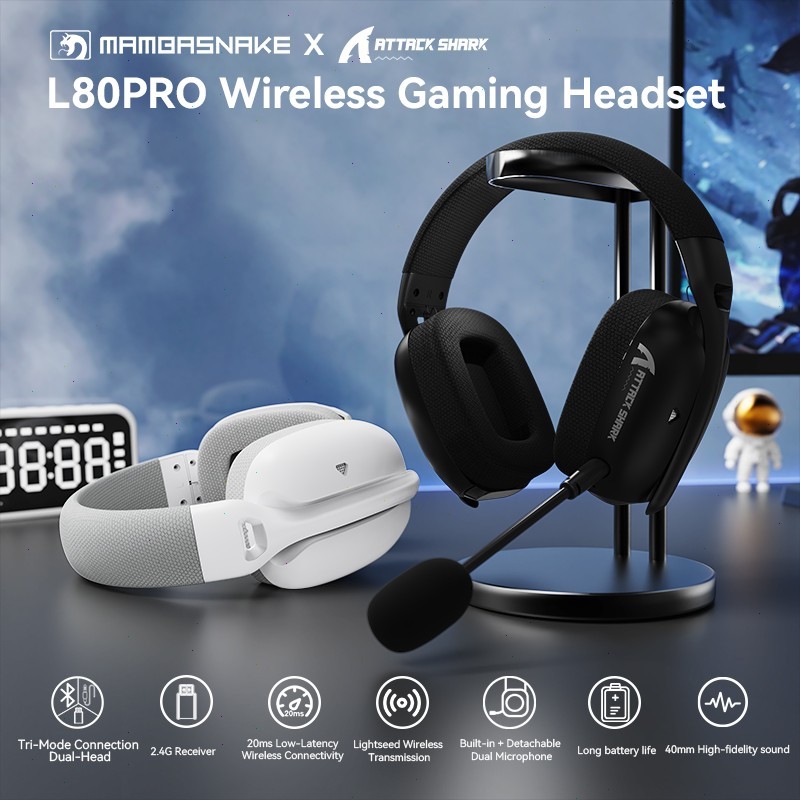 ATTACK SHARK L80PRO Wireless Gaming Headset  for PC PS5 Switch Xbox Low Latency