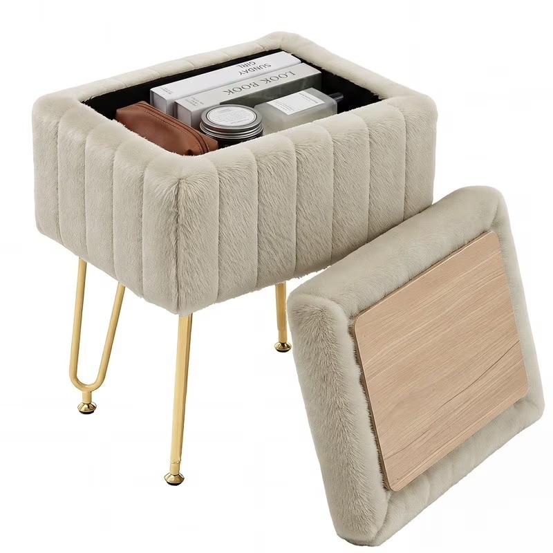 Comfortable Footrest With Storage, Vanity Stool Suitable for Living Room,Camel