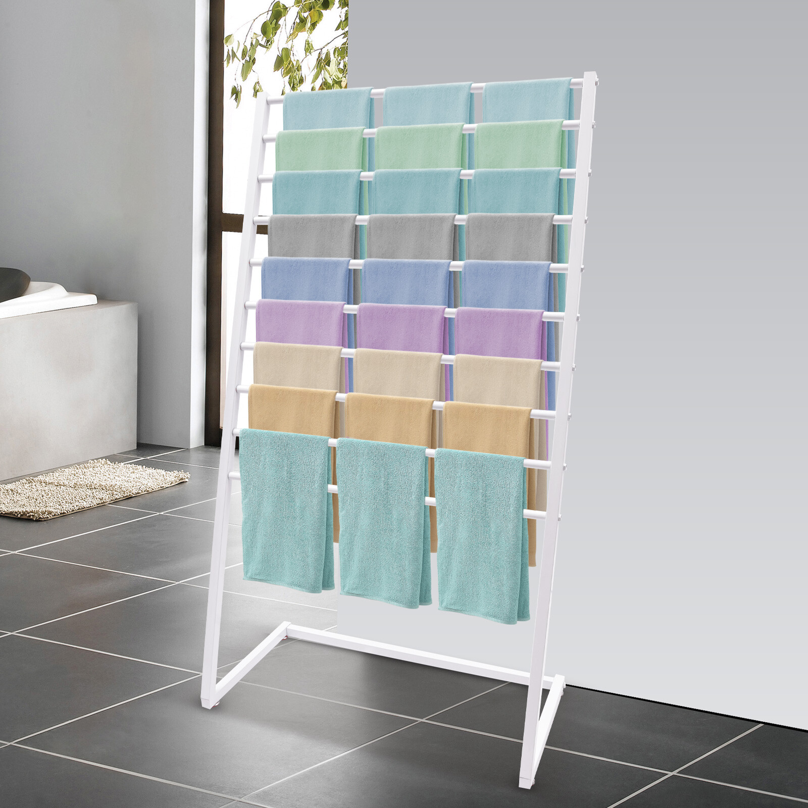 Freestanding Scarf and Neck Ttie Display Stand, 10 Tier White Metal Scarf Rack