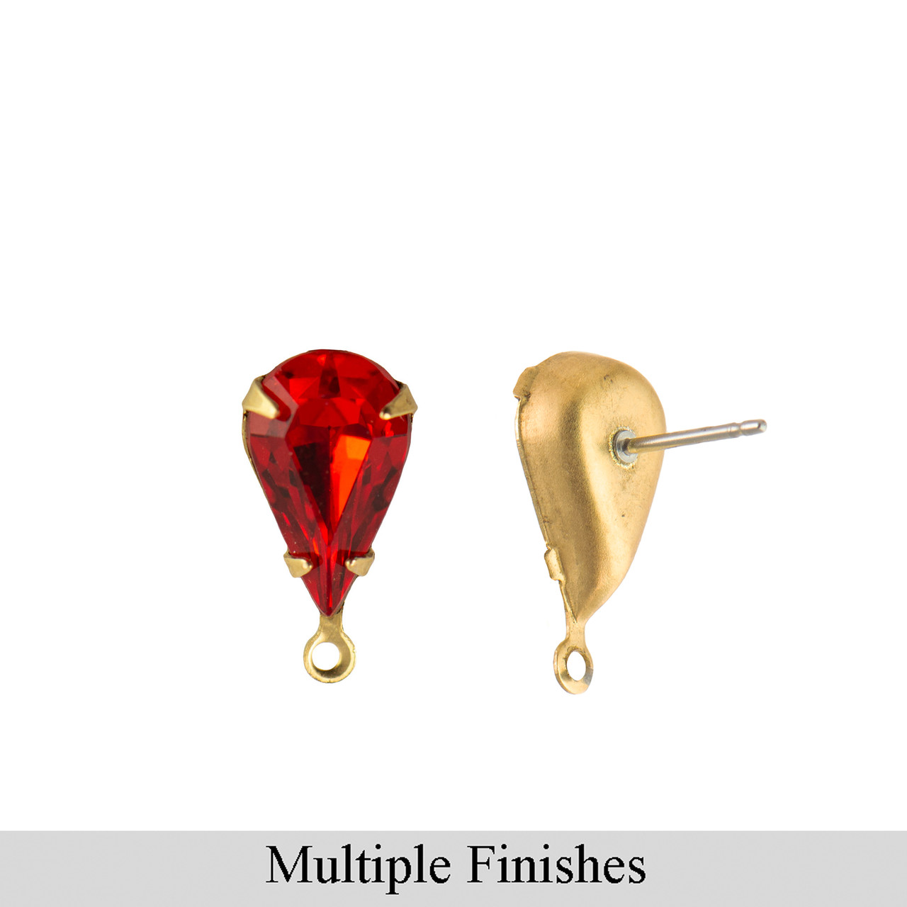 13x8mm Hyacinth Orange Faceted Glass Teardrop Stone in 1 Loop Setting with Post